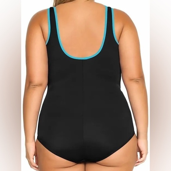 Delimira Sexy One Piece Front Zip Bathing Suit w/ All-over Support Plus Size 24 - Picture 3 of 9